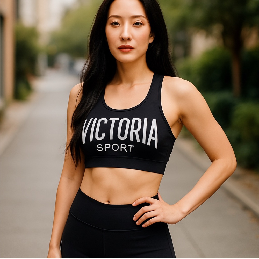 WOMEN’S VICTORIA’S SECRET SPORT BLACK & WHITE LOGO RACER BACK SPORTS BRA SIZE XS
